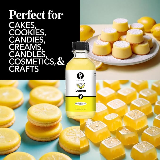 Dolce Flav Natural Lemon Extract – 1 Gallon Oil-Soluble Kosher, Sugar-Free, Concentrated Fresh Citrus Lemon Flavor for Baking, Chocolates & Desserts