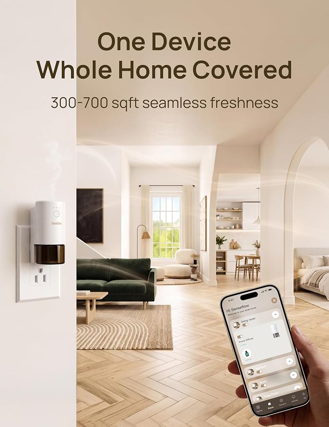SF101S Pro Smart Plug in Air Freshener for Home, Waterless Essential Oil Diffuser, Aromatherapy Home Diffuser, 120-Day Natural Aroma Mist – Free 30ml Amberwood Spice (Burnt Sienna)