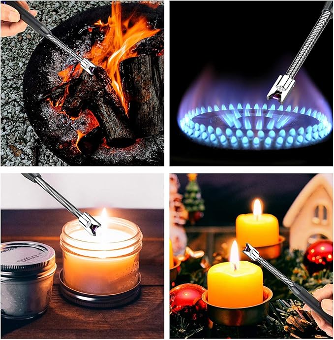 ELCELC 2 Pack Electric Candle Lighter Plasma Flameless Arc Windproof 360° Long Neck Flexible with LED Power Display Lighters for Candle for BBQ, Grill, Camping, Fireplace, Stove