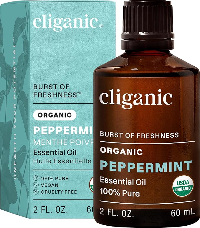 Cliganic Organic Peppermint Essential Oil - 100% Pure Natural for Aromatherapy Diffuser | Non-GMO Verified