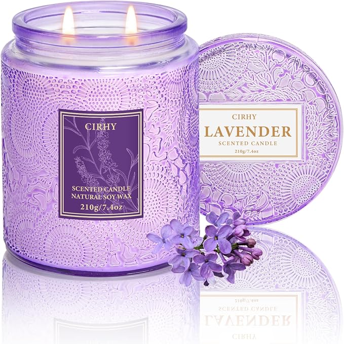 Cirhy Lavender Scented Candle, Purple Candle Gift for Women – Natural Soy Wax, 50-Hour Burn, Aromatherapy Candle for Sleep, Relaxation & Home Scented,7.4 oz Jar Candle