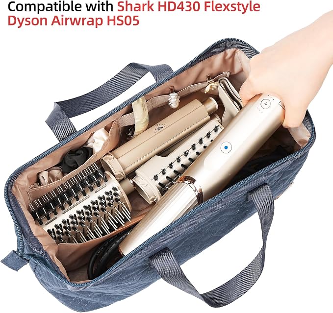 NISHEL Hair Tools Travel Carrying Bag, Portable Hair Air Wrap Dryer Case, Hair Dryer/Curling Iron/Airstraight Attachment Organizer, Aegean-Blue