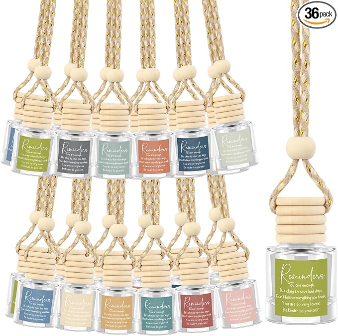 Funnymoom 36 Pcs Cna Gifts Bulk Empty Glass Essential Oil Diffuser Car Air Freshener Diffuser Hanging Ornament for Coworkers Office Staff