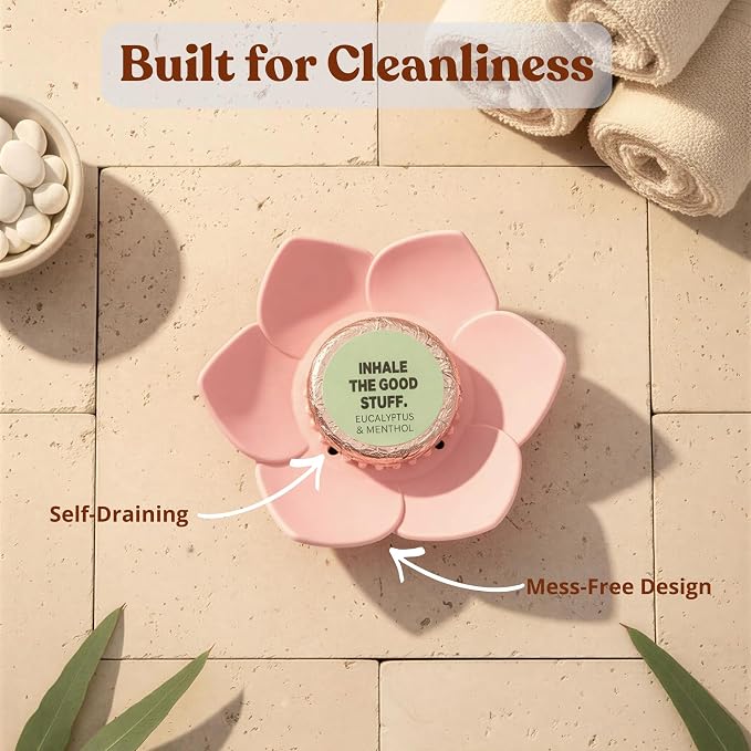 MESMOS Lotus Shower Steamer Trays, Silicone Soap Holder & Small Shower Steamer Dish, Self Draining Flower Tray for Spa Gifts, Self Care & Mom Relaxation