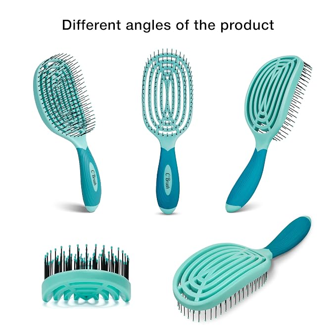 NuWay® C Brush® Scalp Care Detangling Hair Brush – Gentle Scalp Massage & Easy Detangling for Wet or Dry Hair, Everyday Hairbrush for Healthy Looking Hair (Classic Green)