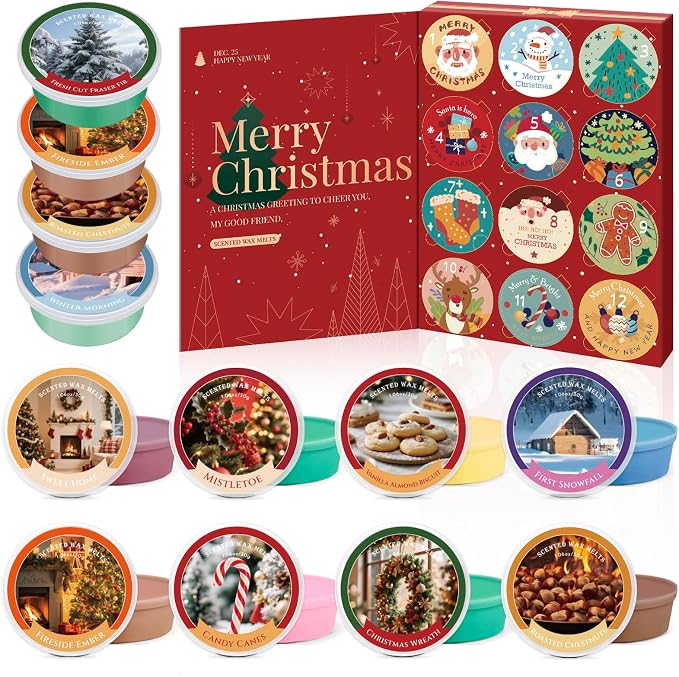 SCENTORINI Wax Melts, 1.06oz*12 Pack Countdown Advent Calendar Gift Set, Scented Wax Cubes for Wax Warmer, Long-Lasting Strong Fragrance for Decoration