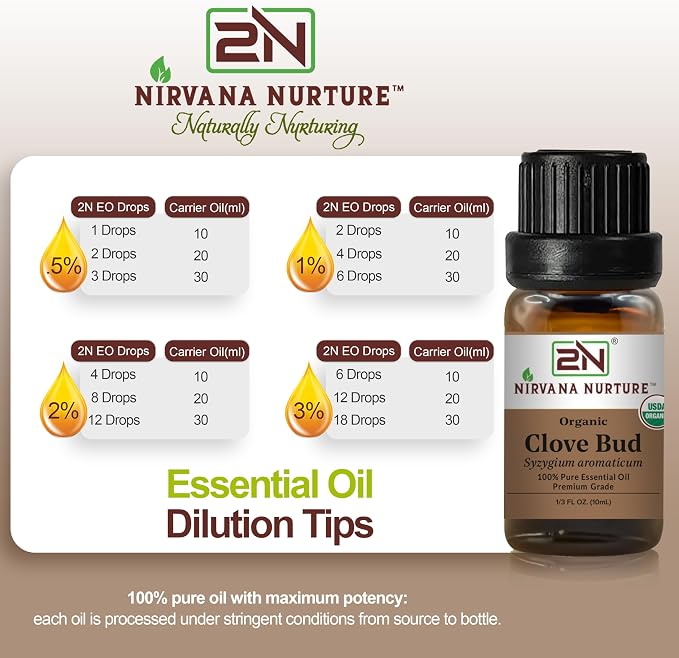 Clove Bud Essential Oil, USDA Certified Organic, 100% Pure Undiluted, Aromatherapy Oil for Diffuser, Hair & Skin Care