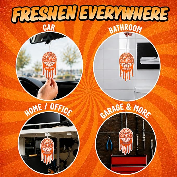Chemical Guys Hanging Car Air Freshener 3-Pack, Creamy Orange Swirl Premium Sweet Citrus & Smooth Creamy Vanilla Fragrance, Rearview Mirror Paper Fresheners for Cars, Trucks & SUVs
