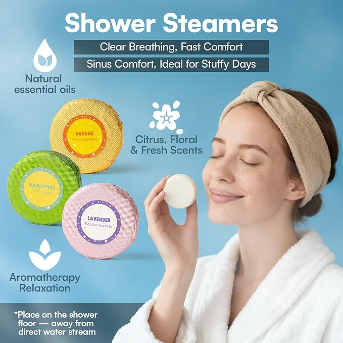 Stress Relief Gifts with Heated Eye Mask, Stress Balls for Adults, Shower Steamers & Adult Coloring Book for sinus relief – Self Care Relaxation Kit, Anxiety Relief Items