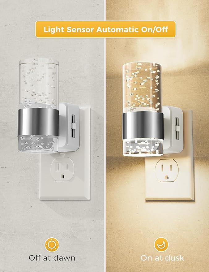L LOHAS LED Night Light,Dimmable Night Lights Plug into Wall, Acrylic Nightlights with 0-100 LM Adjustable Brightness, 3000K Plug in Night Light with Dusk to Dawn Sensor, for Bathroom Hallway