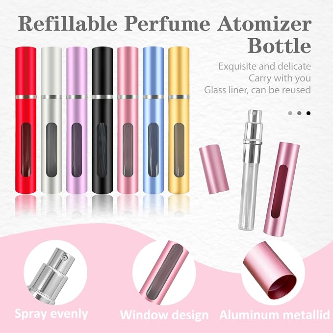 4 Pack Refillable Mini Perfume Atomizer Bottle，Portable Separate Bottles，Travel and Outings Spray Boxes Dispensers 5ml/0.2oz (Pink)
