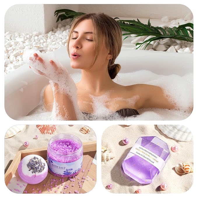 YFONG Birthday and Get Well Gifts for Women - Relaxing Spa Care Package With Luxury Flannel Blanket, Thinking of You Purple Relaxing Gift Set, Unique Self Care Gift Basket for Mom, Wife, Friends