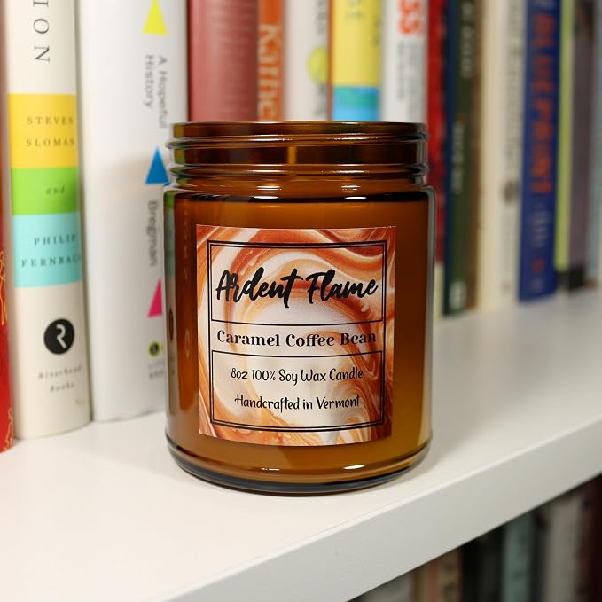 Candles | Caramel Coffee Bean | 100% Natural Soy Wax Candle for Home Decor | Highly Scented | Premium Fragrance | Handmade in Vermont, USA | 8 oz | Long Lasting | Gift for Women and Men