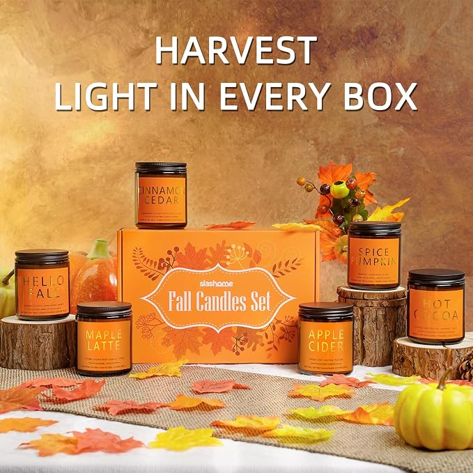 Fall & Christmas Candles, Soy Candles Set - 7Oz * 6 Pack, Holiday/Birthday/Christmas Gifts for Women & Men, Autumn Scents of Hello Fall/Spice Pumpkin/Apple Cider/Hot CocoaCinnamon & Cedar/Maple Latte
