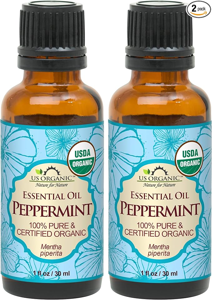 US Organic 100% Pure Peppermint Essential Oil - USDA Certified Organic - 30 ml Pack of 2 - w/Improved caps and droppers (More Size Variations Available)