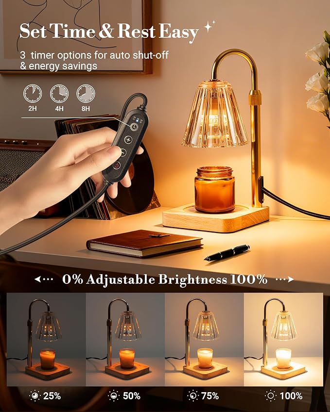 Marycele Candle Warmer Lamp with Timer for Yankee Candles, Adjustable Height Wax Melt Warmer, Birthday Gifts for Mom Women Sister, Vintage Amber Glass Lamp, Thanksgiving Decorations for Home Decor