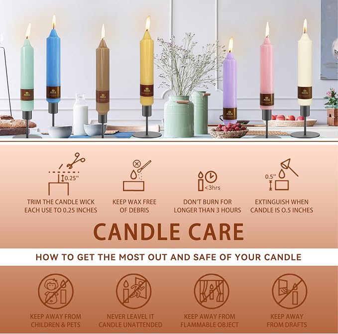 Earth Tone Short Chunky Taper Candles 7 Inch Pumpkin Color Candlesticks Fat Candles Handmade Clean Burning Unscented Candles for Fall Harvest Halloween Thanksgiving Dinners Parties and Home Décor
