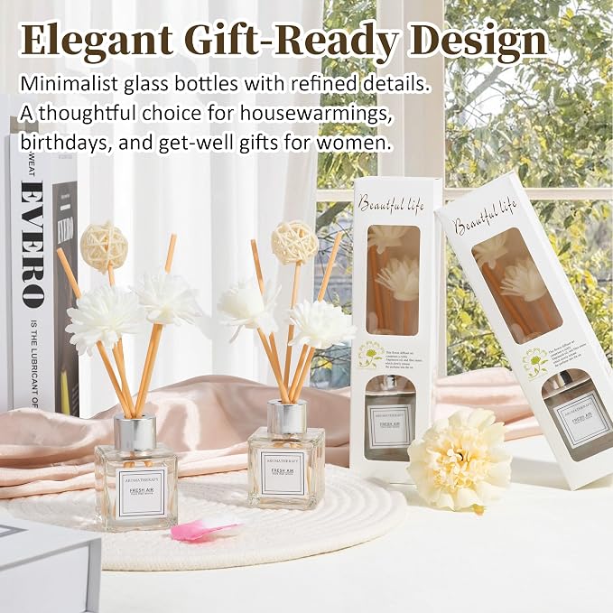 Reed Diffuser Set of 2, Jasmine & Lemon Scent Oil Diffuser with Sticks for Home Fragrance, Office Living Bedroom Decor, Bathroom Decor and Accessories, Air Fresheners Gift Set, 1.7 fl oz/50ml x 2