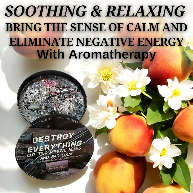 Destroy Everything Spiritual Candle to Cut ties, Remove hexes and Bad luck | All Natural & Organic Coconut Wax Candle for House Energy Cleansing Purification, Chakra Healing (Large 14oz)