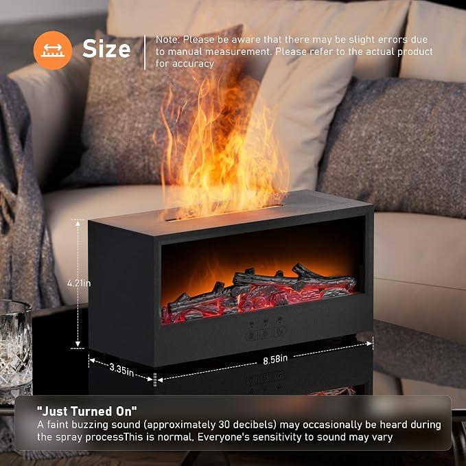 Fireplace Flame Air Diffuser Humidifier,7 Colors Aromatherapy Essential Oil Diffuser, Ultrasonic Aroma Humidifier with Remote Control & Timer