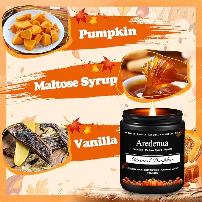 Caramel Pumpkin Candles – Warm Holiday & Winter Caramel Pumpkin Aroma, Cozy Christmas Seasonal Candles Gift, Hand-Poured Soy Candle for Christmas Home Décor & Cozy Seasonal Gifting