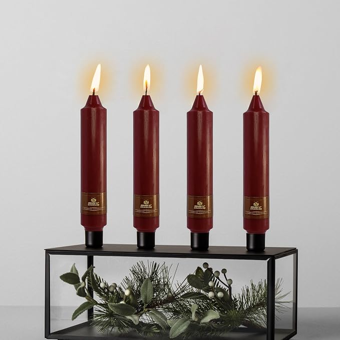Red Taper Candles Unscented Tapered Candlesticks 7 Inch Dinner Candle 4 PCS Smokeless Candle for Christmas Household Wedding Home Decor