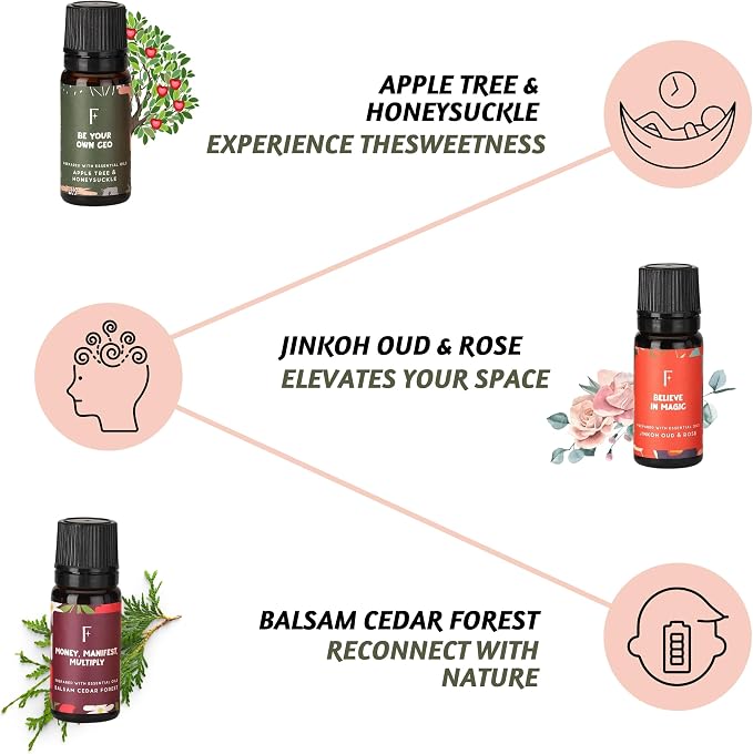 Folkulture Rose, Jasmine & Patchouli Essential Oils Set (6 Fragrance Oils) | Fathers Day & Graduation Gifts | Aromatherapy Gift Set for Her | Diffuser Oils, Relaxing Home Scents