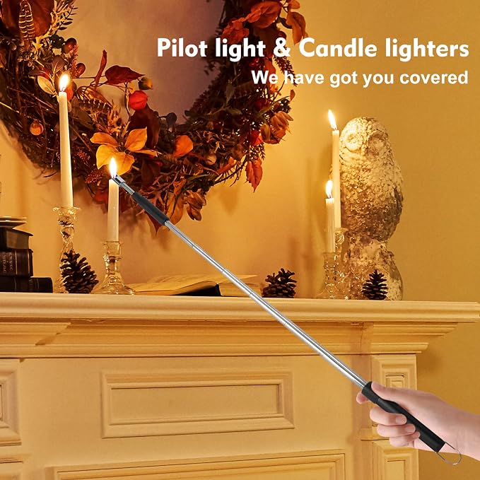 Candle Arc Lighters Long Flexible Neck 70cm Rechargeable Telescopic Electric Flameless Lighter for Kitchen Fireplace Pilot Light BBQ Stove (Black)