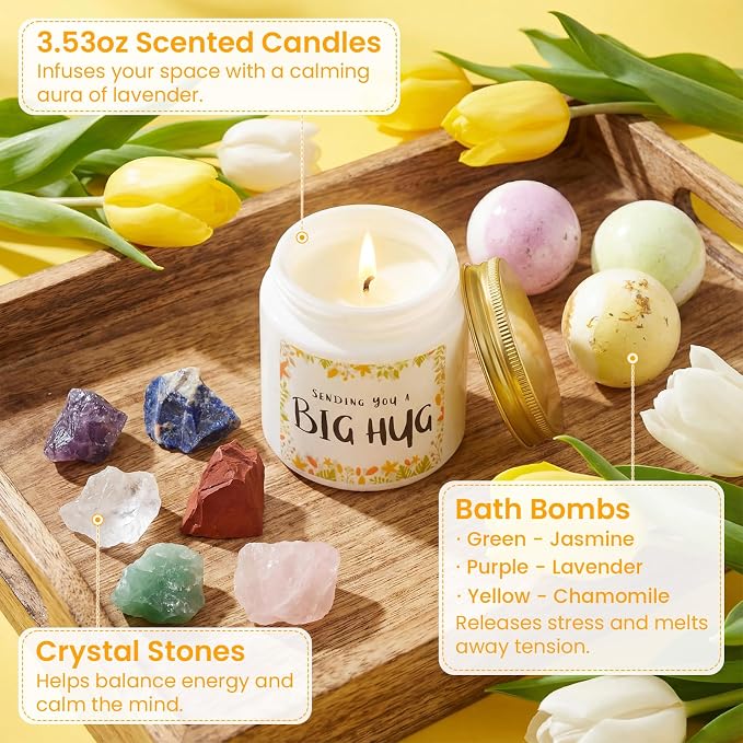 Self Care Gifts for Women, Get Well Soon Gifts, Birthday Gift for Women, Spa Care Package, Gift Baskets for Mom, Friends, Sister, Girlfriend, Wife, Her, Hug in a Gift for Christmas, Anniversary