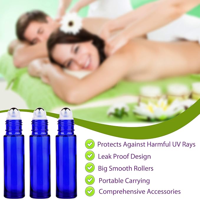 inice 12 Pack Essential Oil Roller Bottles 10ml Cobalt Blue Glass Bottles Stainless Steel Roll On Ball for Daily Care