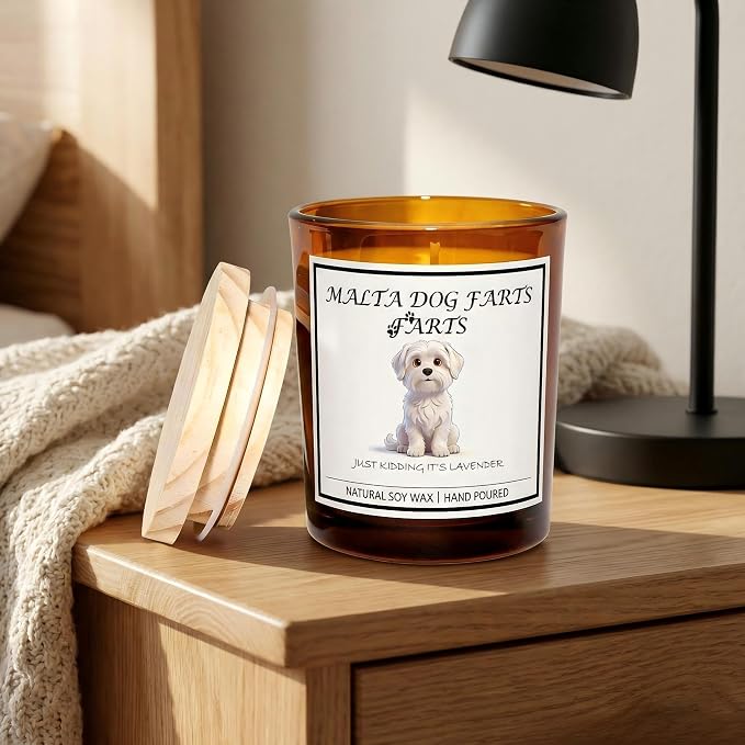 Malta Dog Gifts for Women | Birthday Gifts for Mom | Light When Dog Farts Candle | Cedar By Natural Soy Wax | Pet Safe Friendly Memorial Candles for Home Scented Household Essentials