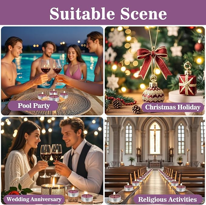 Purple Tea Lights Candles Bulk - 25Pcs MAQIHAN Tea Candles Mini Votive Mini Candle with Cotton Wick for Home Decoration,Pool,Shabbat,Wedding,Emergencies
