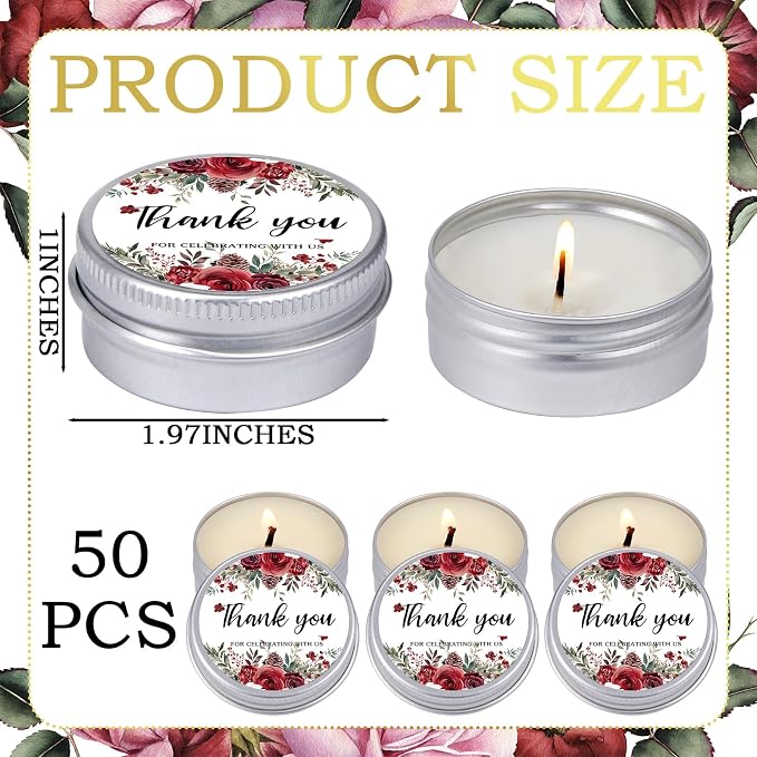 MTLEE 50 Pcs Summer Wedding Candles Gift Favors for Guests 1 Oz Lavender Scented Soy Wax Aromatherapy Candle for Bridal Shower Favors Rustic Wedding Party Guests(Rose Pinecone)