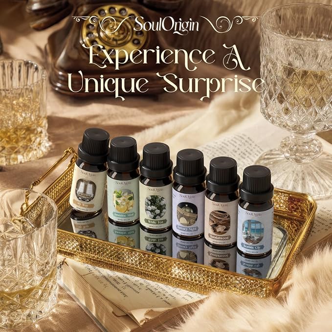 Soulorigin Hotel Fragrance Oils Set, Essential Oil Gift Set for Diffuser, Hotel Scent Diffuser Oil, Diffuser Scents Oil for Home, White Tea, Jasmine Mint, Sandalwood, Luxury Night, Seaside, Myway