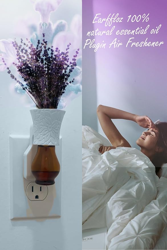 Plug Warmer + Deep Relax Essential Oil Blend Dry Lavender (0.7 floz), 20 Days’ Not Artificial Non-Toxic No-Added-Chemical Natural Plug in Air Freshener Starter Kit for Sleeping Reading Yoga