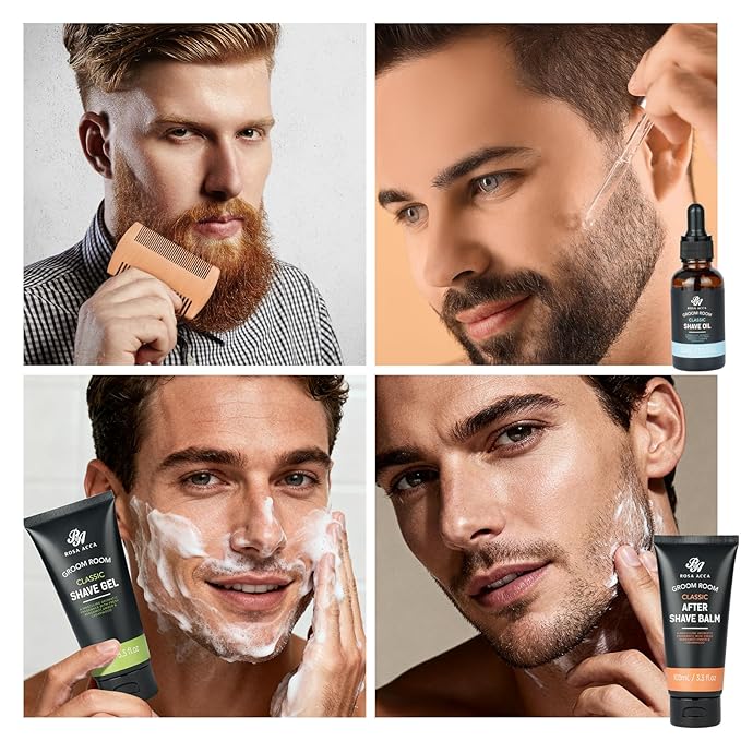 14 Pcs Bath & Body Gift Set for Men, Father's Day Gifts, Beard Grooming, Home Spa & Self Care Gift Basket, Shave Gel, Leather Bag, Christmas, Birthday, Anniversary, Dad, Husband, Boyfriend