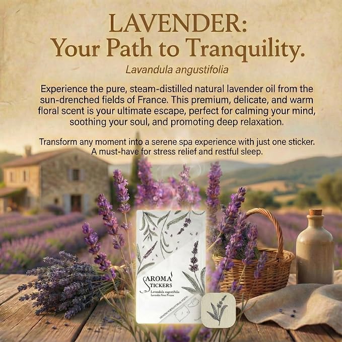 AROMA STICKERS® (Lavender, Pack of 1) - 100% Natural Essential Oil Scented Mask Stickers for Face Mask & Pillow (12 Stickers/pc) -Pure Essential Oil Scented Mask Patch/Personal Aroma/Relaxing
