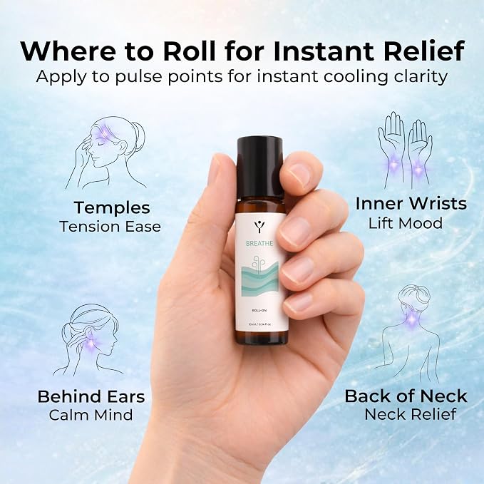 Peppermint Oil Roll On for Headache & Sinus Relief – Cooling Peppermint & Eucalyptus Essential Oil Roller for Migraine, Congestion & Breathing Support – Aromatherapy Roll-On 10 ml