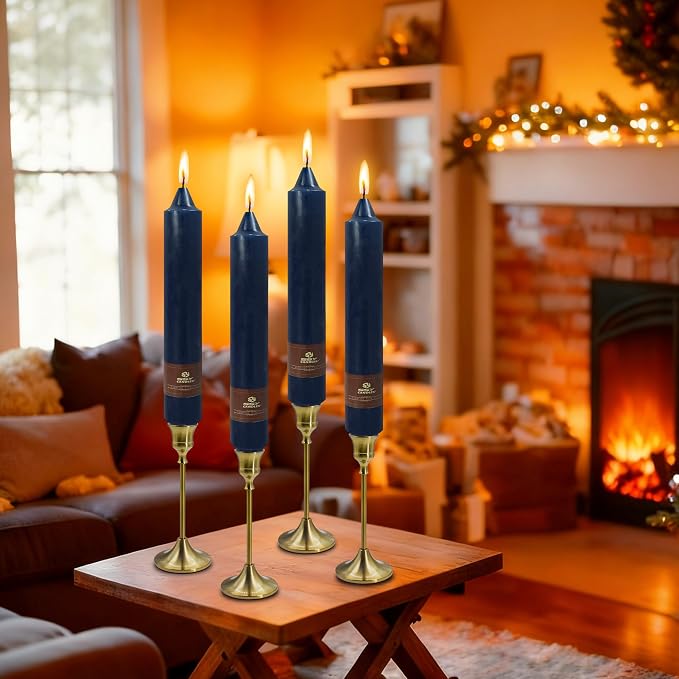 Navy Taper Candle 9 Inch Long Candlesticks Unscented Dripless Tapered Candle Set for Home Decor Wedding Party Dinner Candles, 4 Pack