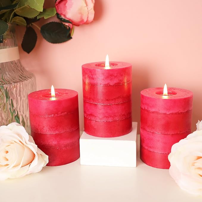 Scented Pillar Candles Long-Lasting Burning No Drip Candles Red 3x4 inch
