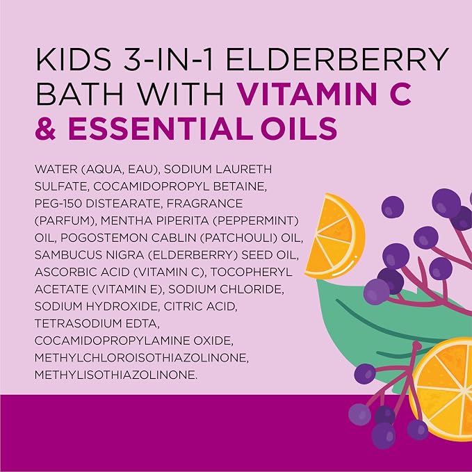 Dr Teal's Kids 3-in-1 Bubble Bath, Body Wash & Shampoo, Boost & Renew Elderberry with Vitamin C, 20 fl oz. (Pack of 3)