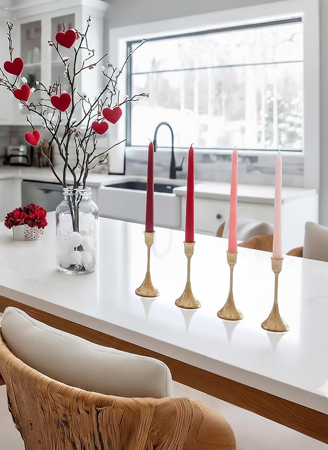 10" Classic Taper Candles, Red & Pink Shades, 4-Pack, 7-8 Hours Long Burning, Unscented Tall Candlesticks