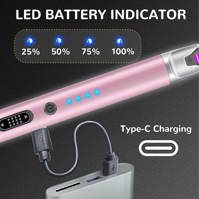 2 Pack Electric Candle Lighter USB Rechargeable Lighters Windproof Plasma Arc Lighters Flameless Type C Long Lighter with Safety Switch for BBQ Camping Birthday Fireworks(Pink+Blue)