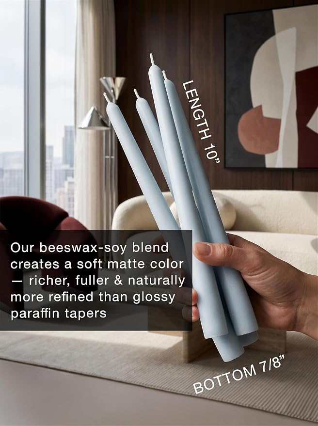 12PK 10" Classic Taper Candles, Ice Blue, 7-8 Hours Long Burning, Unscented Tall Candlesticks