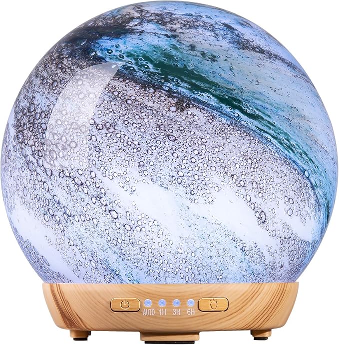 Moon Essential Oil Diffuser, Glass Cool Mist Humidifier with 4 Timer,7 LED Colors and Waterless Auto Shut-Off Settings for Baby Home Office (250ml)