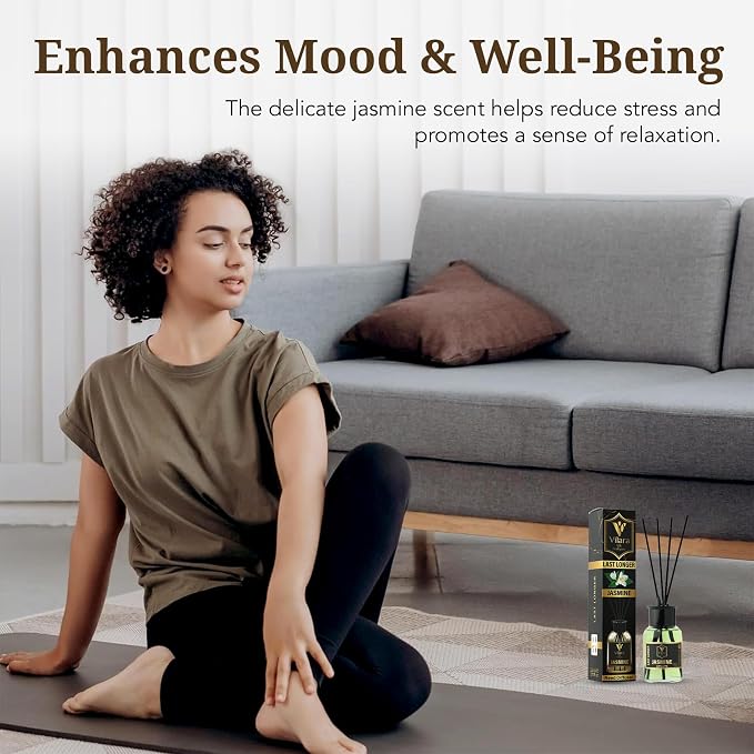 Reed Diffuser Set with Sticks for Home – Bathroom, Bedroom & Office Aromatherapy – Long Lasting Scented Oil Diffuser with Sticks – Luxury Room Fragrance Diffuser 55ml,1.7 fl oz (Jasmine)