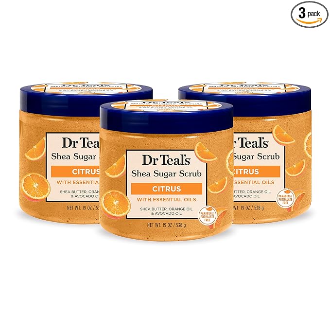 Dr Teal's Shea Sugar Body Scrub, Citrus with Essential Oils & Vitamin C, 19 oz (Pack of 3)