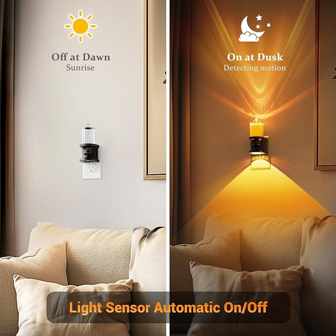 JandCase Night Light, Candle Amber Night Lights Plug into Wall, Flameless Flickering Candle Nightlight, 0-100LM Dimmable LED Nightlights, Dusk to Dawn Sensor Decorative nite light for Bathroom, 1 Pack