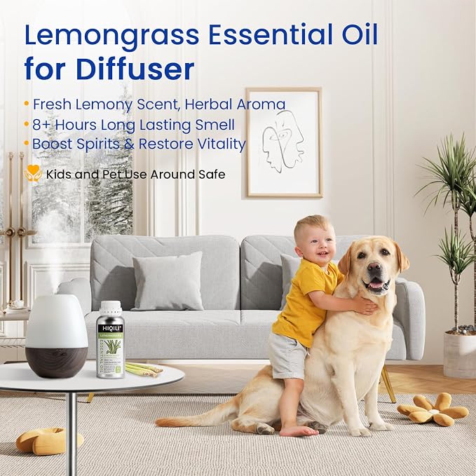 HIQILI 16 Fl Oz Lemongrass Essential Oil for Diffuser, Hair, Soap Making, and Sprays