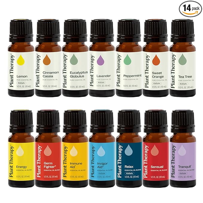 Plant Therapy 7 & 7 Essential Oils Set, 7 Most Popular Single Essential Oils Plus 7 Favorite Blends, Each 10 mL (1/3 oz), 100% Pure, Undiluted, Great for DIYs, Skincare and Essential Oil Diffusers